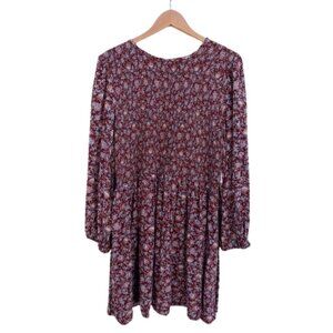 Old Navy Smocked Floral Long Sleeve Mini Dress – Burgundy Multi – Size XXL